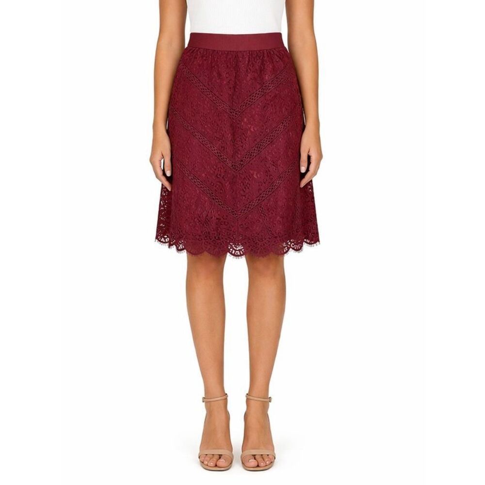 Ann Taylor cranberry red lace tiered skirt size 6